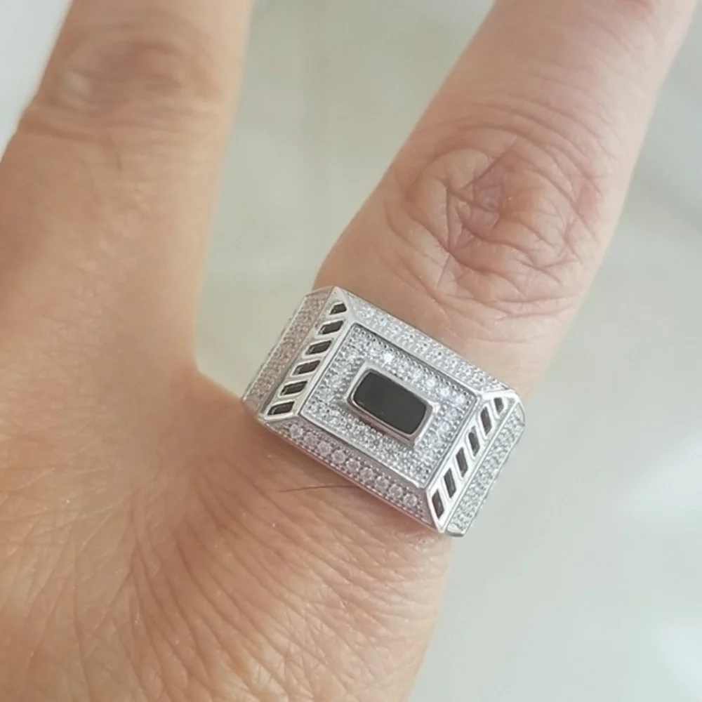 12mm 925 Sterling Silver Men's Onyx Ring Band